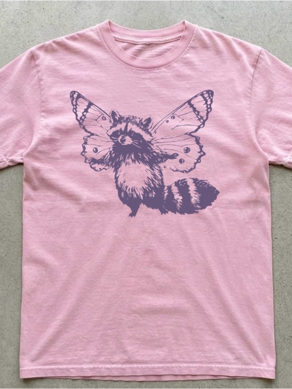 Raccoon Butterfly  on Pink T-Shirt | Cottagecore Cute | Animal Lovers